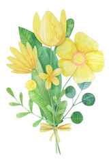 Hand-drawn watercolor flower arrangement. bouquet of stylized flowers