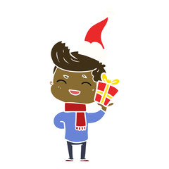 flat color illustration of a man laughing wearing santa hat