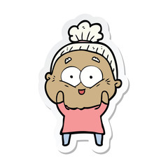 sticker of a cartoon happy old woman