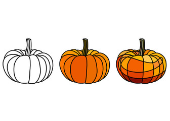 set of pumpkins isolated on white background