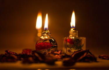 Beautiful candles and gifts burning on Valentine's Day