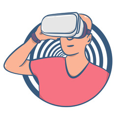 Person in virtual reality headset illustration. - 252063657