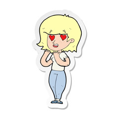 sticker of a cartoon woman in love