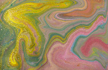 Red, green and gold marbling pattern. Golden marble liquid texture.