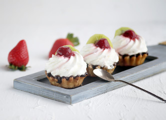 Sweet cup cake muffin with ice-cream, selective focus