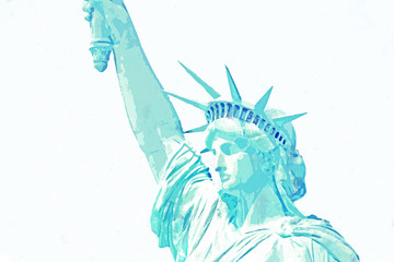 Watercolor sketch or illustration of the Statue of Liberty in New York in the USA © CaptainMCity