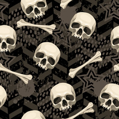 Seamless pattern with skull. Can be used as background, packaging paper, cover, fabric and etc. Freehand drawing