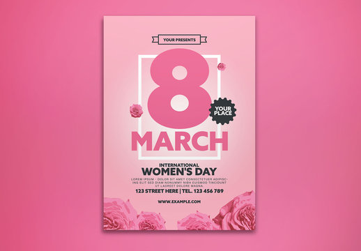 International Women's Day Event Flyer Layout with Pink Roses