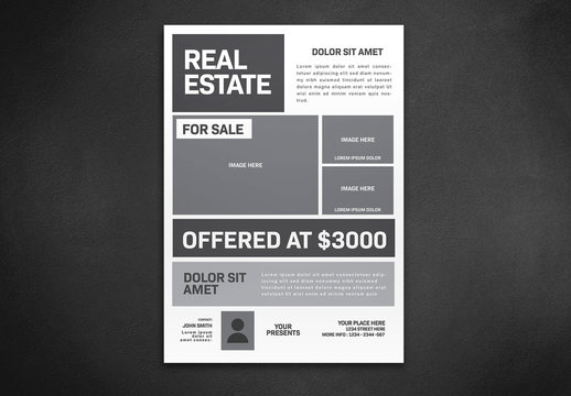 Flyer Layout with Gray Elements and Photo Placeholders