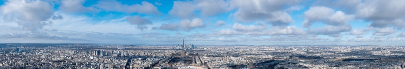 Panoramic view of Paris in winter from above