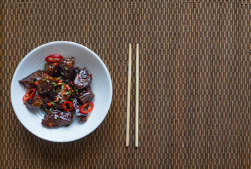 Mongolian Beef. Crispy beef in sticky sauce. 