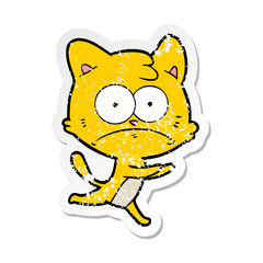 distressed sticker of a cartoon nervous cat