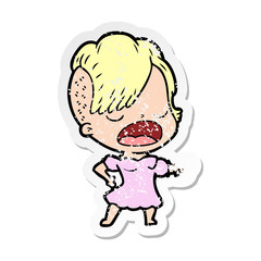 Obraz premium distressed sticker of a cartoon cool hipster girl talking