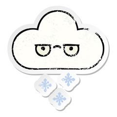 distressed sticker of a cute cartoon snow cloud