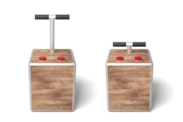 3d rendering of two wooden detonator boxes on white background.