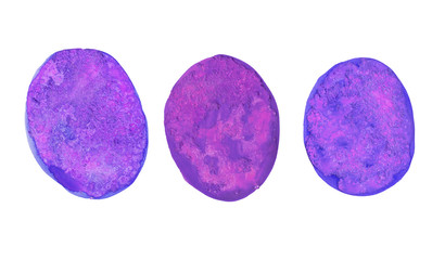 Watercolor set of purple dragon eggs with salt texture