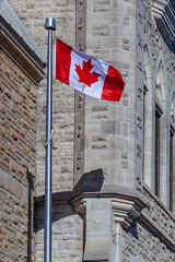 Ottawa CANADA - February 18, 2019: the cultural and national heritage of the Canadian state flag of...