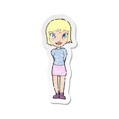 retro distressed sticker of a cartoon pretty girl