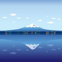 Japan mountain Fuji clear sky and water