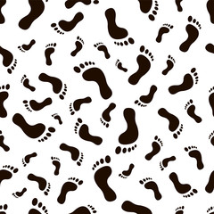 Seamless pattern human footprints on white background