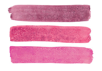 Watercolor set of pink vine color long brush strokes with texture of salt