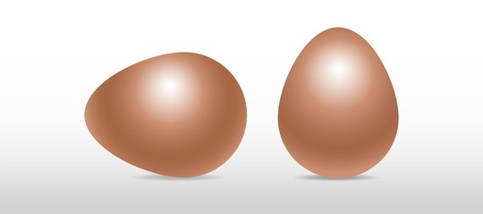 Vector single brown realistic chiken eggs isolated on white background with soft shadow. Perfect Easter holiday template.Three-dimensional illustration. Eps 10.