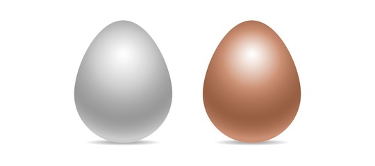 Vector realistic fresh chiken eggs isolated on white background with soft shadow. Perfect Easter holiday template.Three-dimensional illustration. Eps 10.