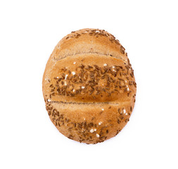 Crispy bun sprinkled with caraway isolated on white background