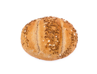 Crispy bun sprinkled with caraway isolated on white background