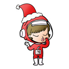 gradient cartoon of a pretty astronaut girl wearing santa hat