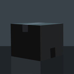 Black Box Mockup on dark background. Black box with a closed lid on a black background. Vector illustration