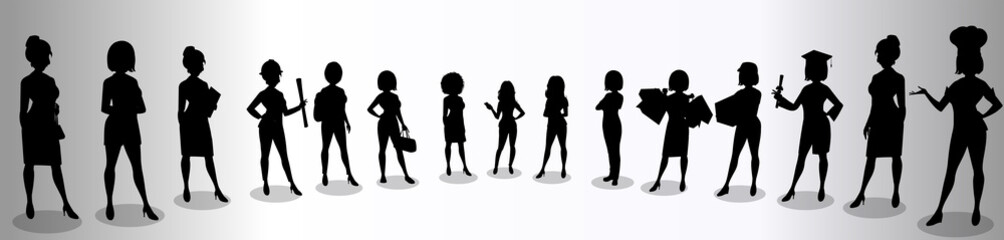 Set of business women silhouette