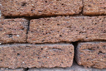Close up, old red brick wall texture background.