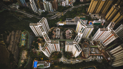 Panoramic view from above of south west Hong Kong Island in Hong Kong, Aberdeen is famous for its...