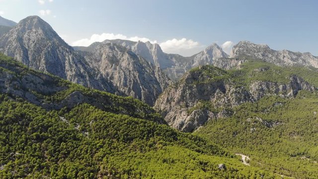 Aerial view of Mountains and Coast National Park in Turkey, Beldibi village