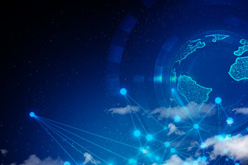 cloud storage security information, data deep learning hologram ai technology robotic, futuristic cyber network system online