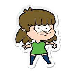 sticker of a cartoon girl smiling