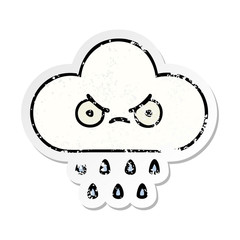 distressed sticker of a cute cartoon rain cloud