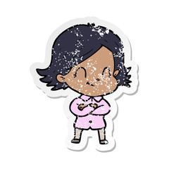 distressed sticker of a cartoon friendly girl