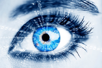 Abstract eye with digital circle. Futuristic vision science and identification concept 