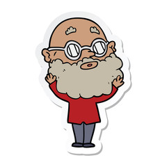 sticker of a cartoon curious man with beard and glasses