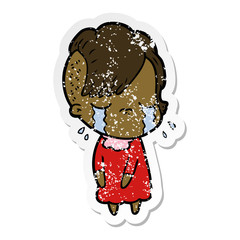 distressed sticker of a cartoon crying girl