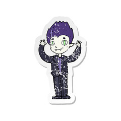 retro distressed sticker of a cartoon vampire boy