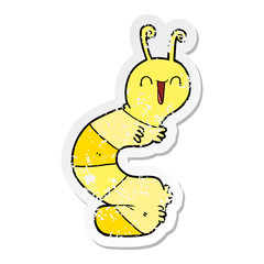 distressed sticker of a cartoon happy caterpillar