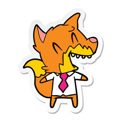 sticker of a laughing fox in shirt and tie