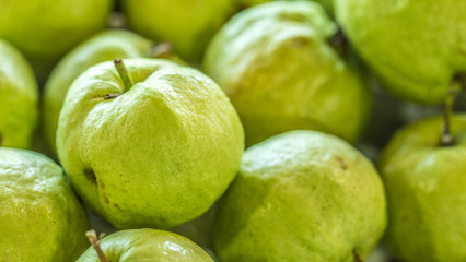 A  green, fresh and tasty guava in the market.