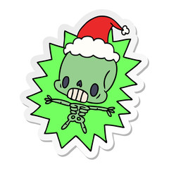 christmas sticker cartoon of kawaii skeleton