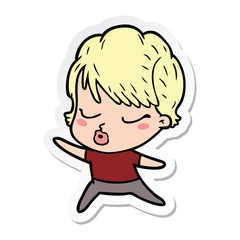 Obraz premium sticker of a cartoon woman with eyes shut