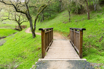 Wooden bridges on the trail, Coyote Valley Open Space Preserve, San Francisco bay area, California