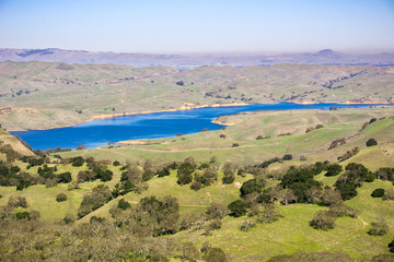Fototapeta na wymiar San Antonio reservoir as seen from Sunol Regional Wilderness, San Francisco bay area, California